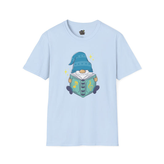 Mystical Book-Reading Gnome Unisex T-Shirt: Stories & Sparkle Light Blue