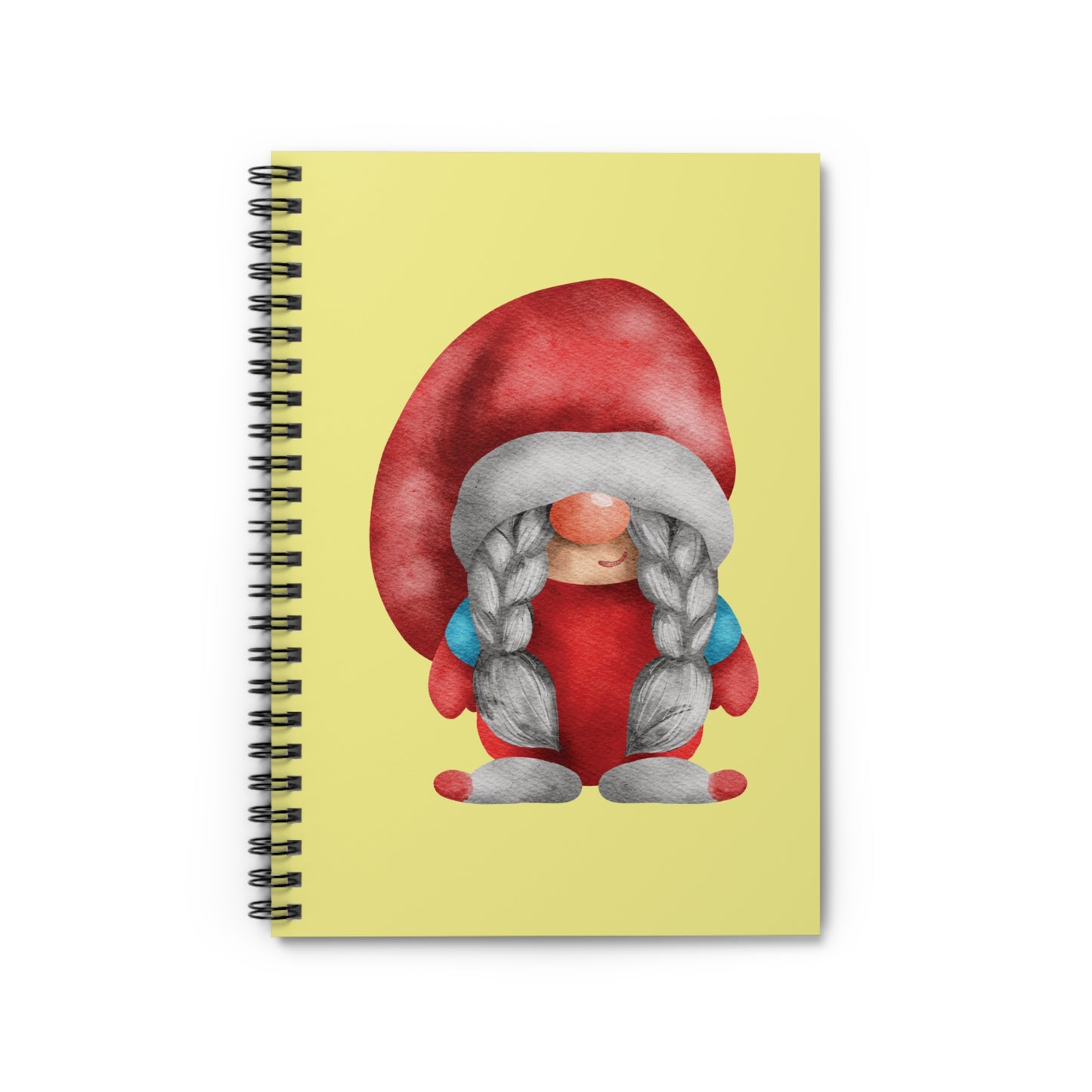 Sweet Lady Gnome Spiral Notebook - Red Winter Journal with Braids - Cozy Stationery Gift