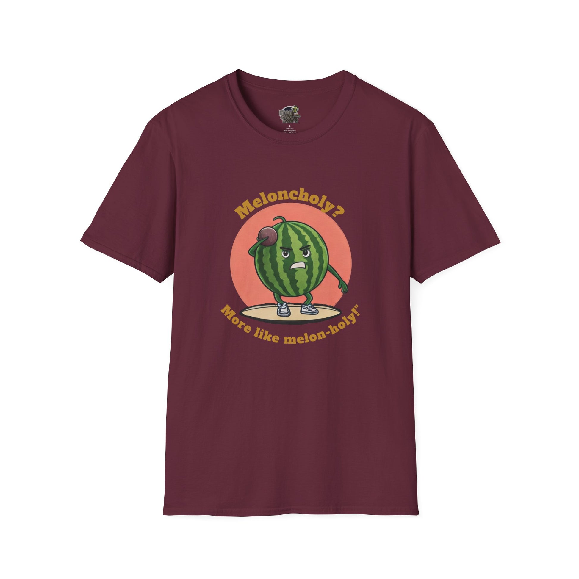 Melon-Holy t-shirt: Funny Watermelon Shot Put Tee Maroon