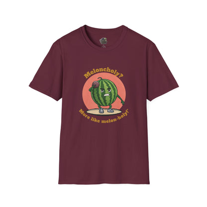 Melon-Holy t-shirt: Funny Watermelon Shot Put Tee Maroon