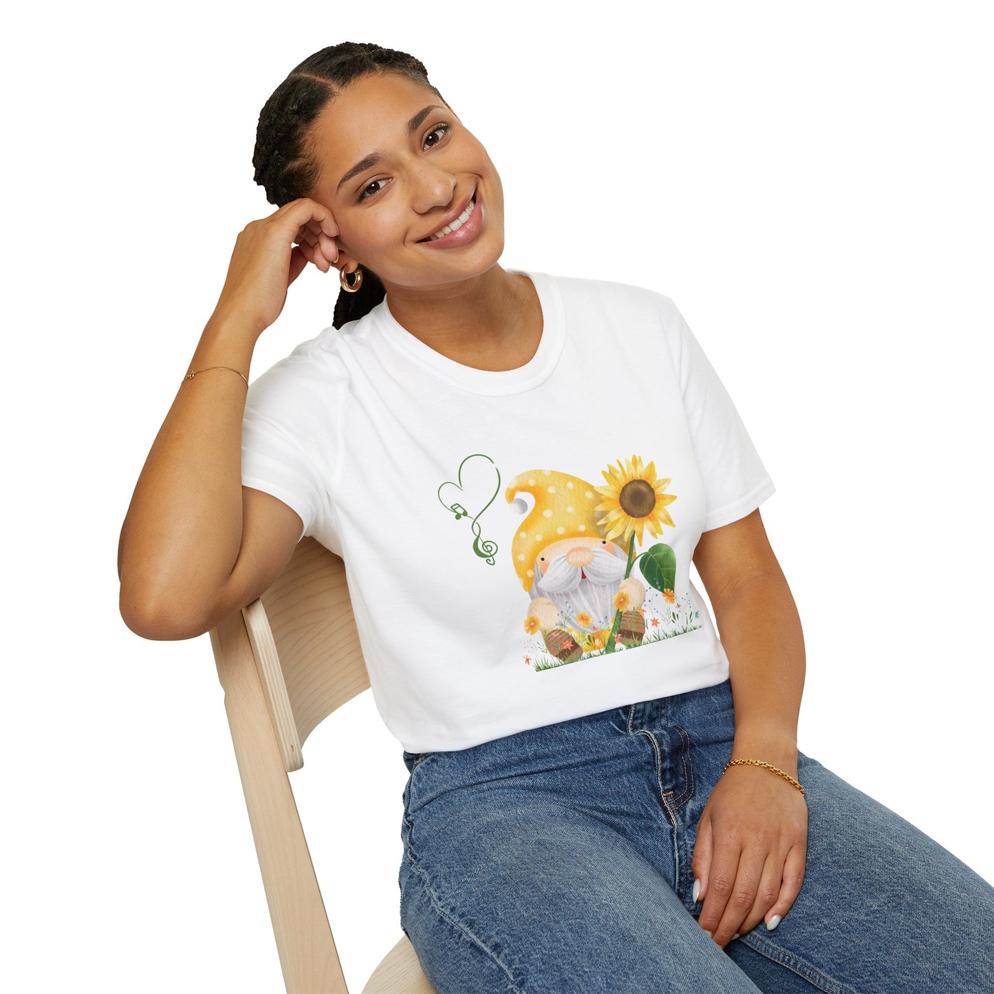 Gnome with Sunflower Unisex T-Shirt: Sunshine, Smiles & Secret Songs