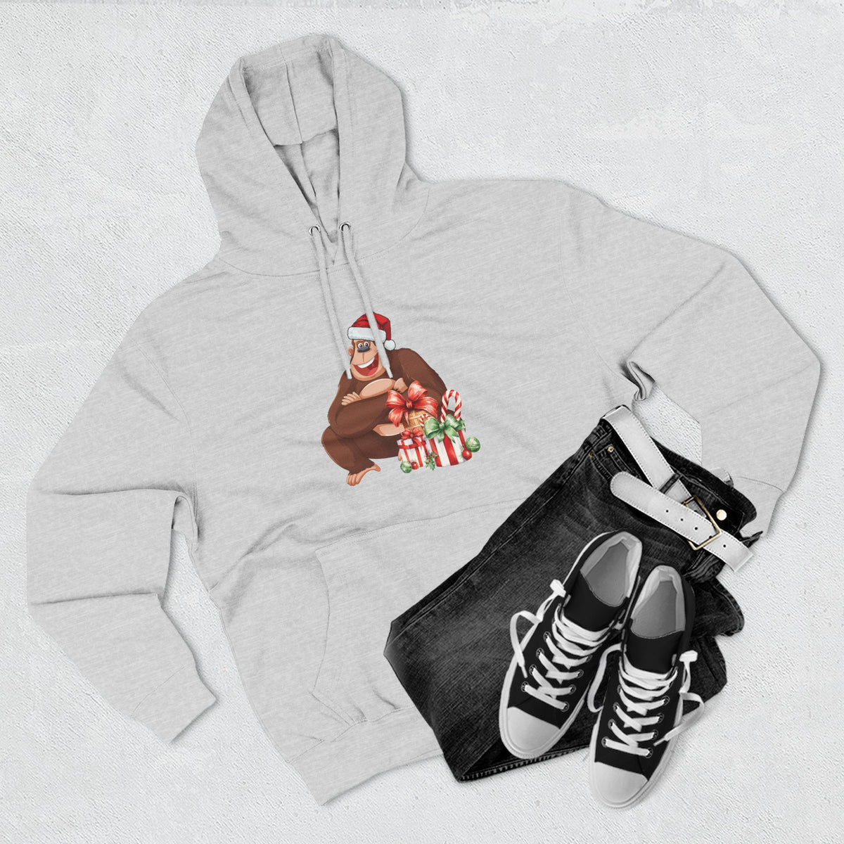 Three-Panel Fleece Hoodie - happy holiday gorilla