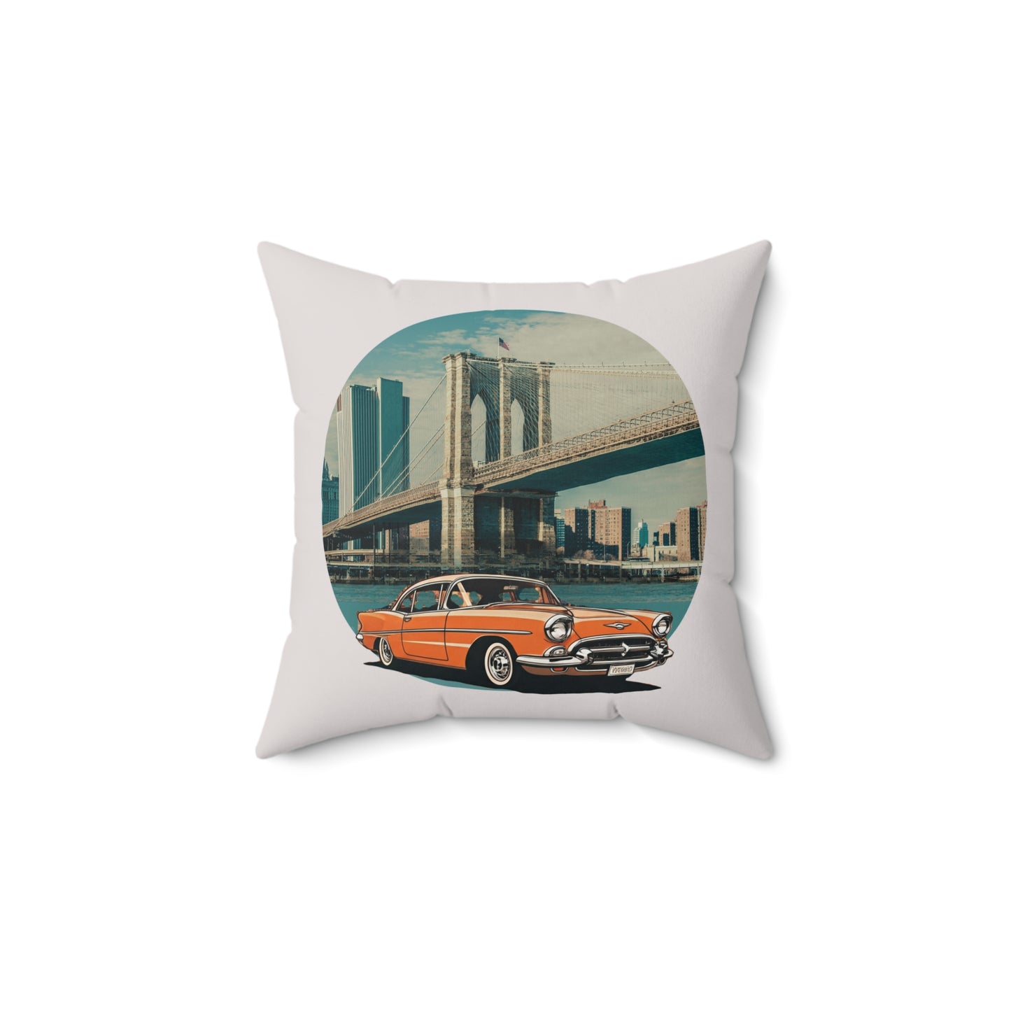 The Crossing – 1950s Chevrolet Bel-Air Brooklyn Bridge Pillow
