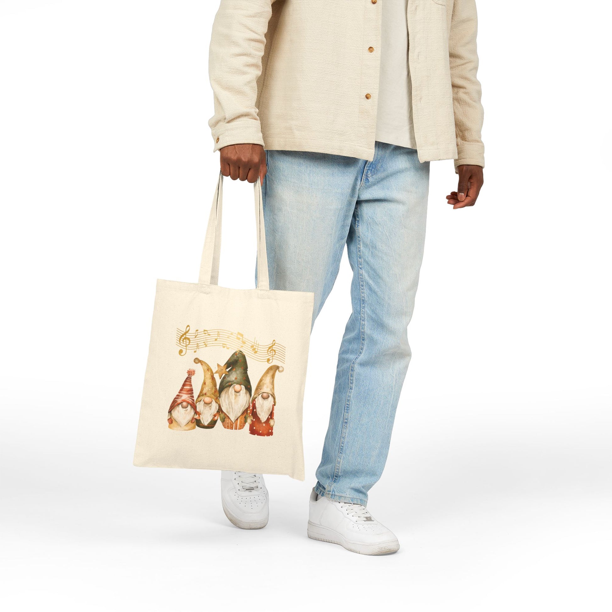 Enchanted Four Gnomes Tote Bag: Carry Your Holiday Cheer & Melodies (Natural & Black Canvas)