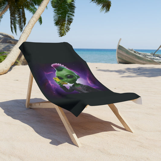 Stay Connected, Even in Space! Grab Our Epic Alien Punk with Mobile Phone Beach Towel! 30" × 60"