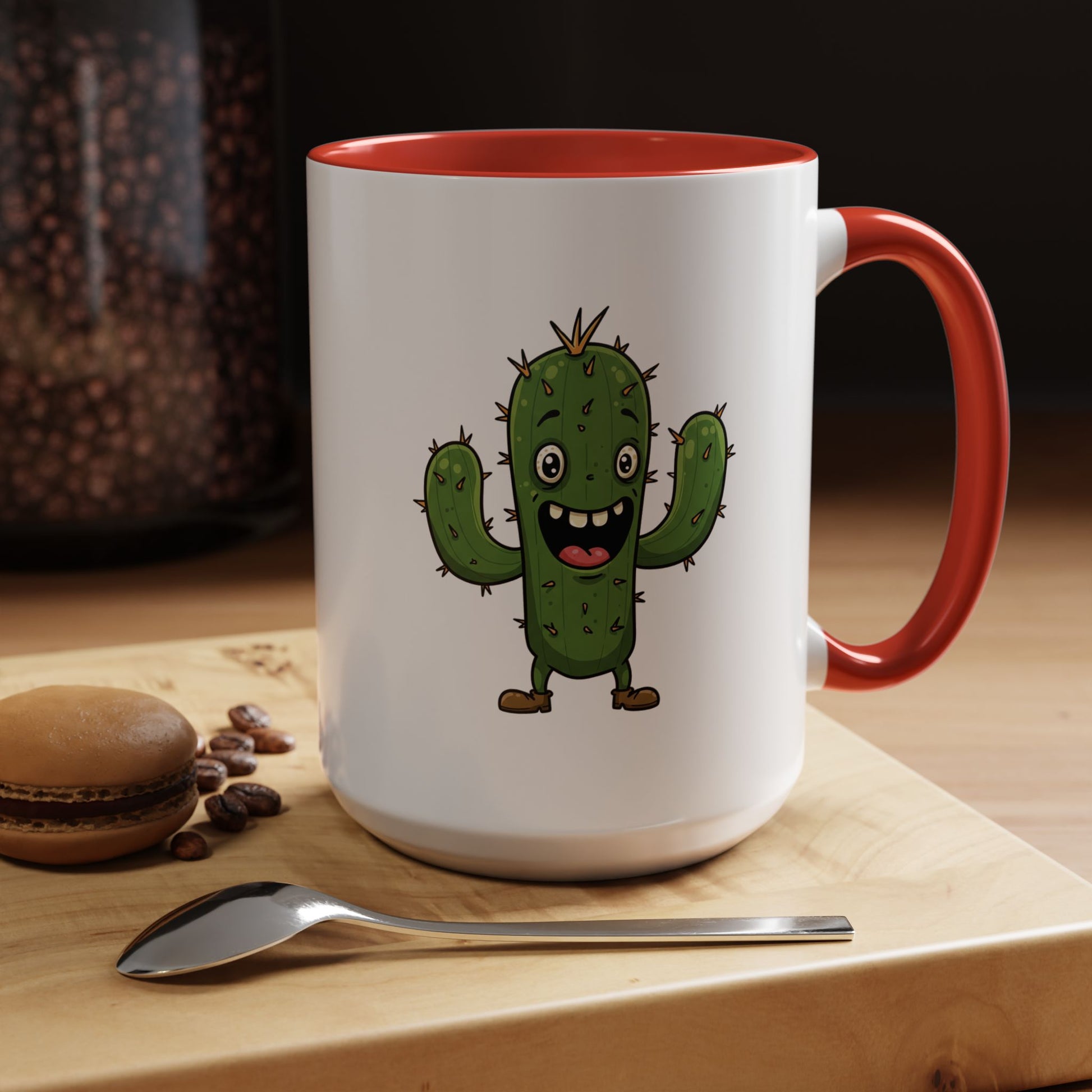 Cactus Mania Joyful Cactus Mug - Happy Ceramic Coffee Cup for Plant Lovers 15oz Red