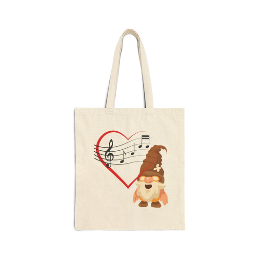 Harmonious Heart Gnome Music Tote Bag: Carry Your Love for Melodies (Natural & Black Canvas)