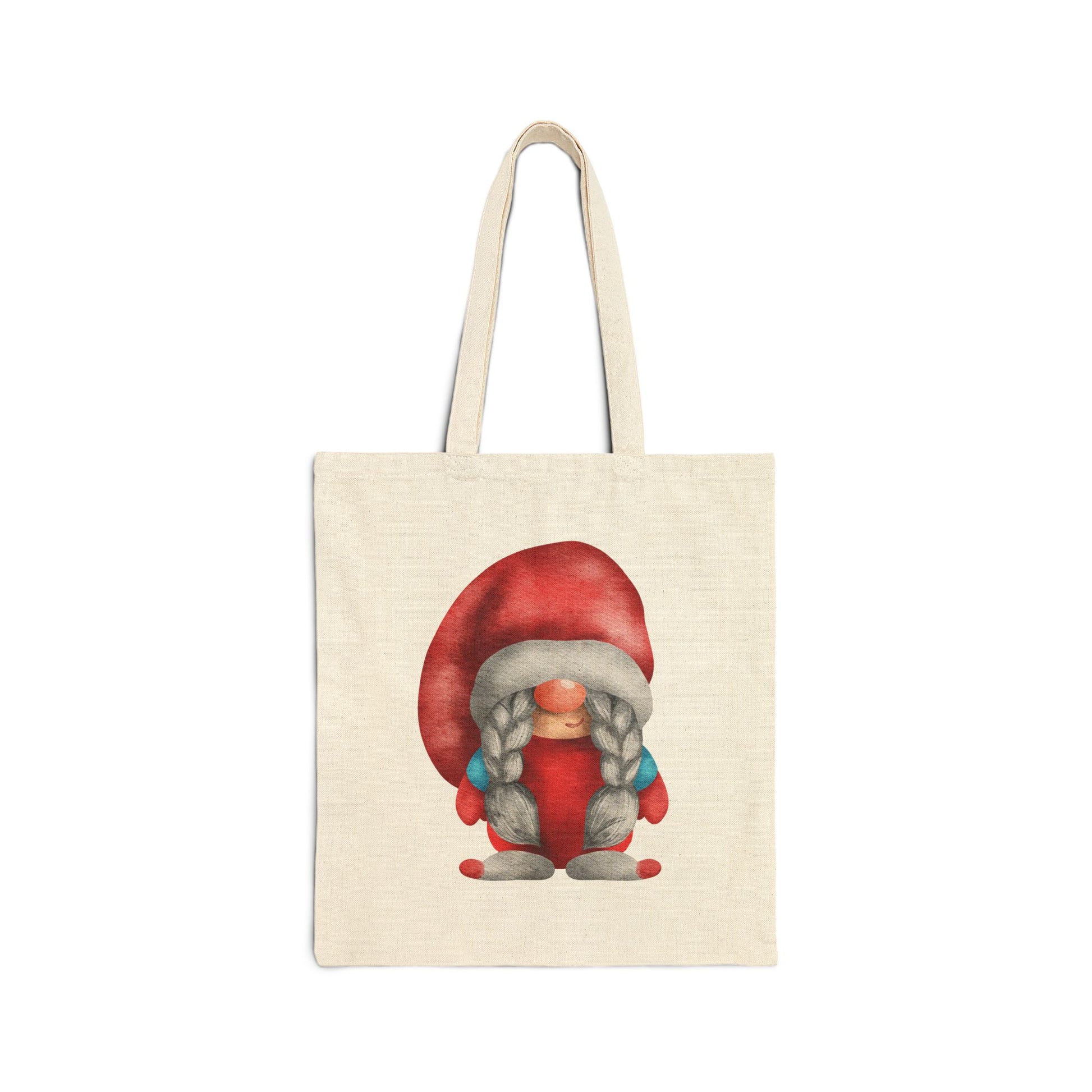 Whimsical Red Braided Gnome Tote Bag: Carry Your Melodies & Magic (Natural & Black Canvas) Natural 15" x 16"
