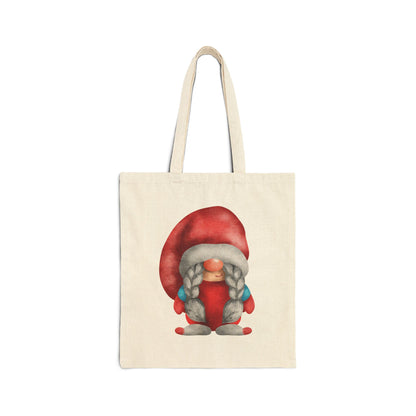 Whimsical Red Braided Gnome Tote Bag: Carry Your Melodies & Magic (Natural & Black Canvas) Natural 15" x 16"