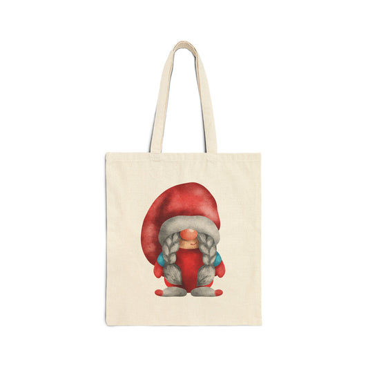 Whimsical Red Braided Gnome Tote Bag: Carry Your Melodies & Magic (Natural & Black Canvas) Natural 15" x 16"
