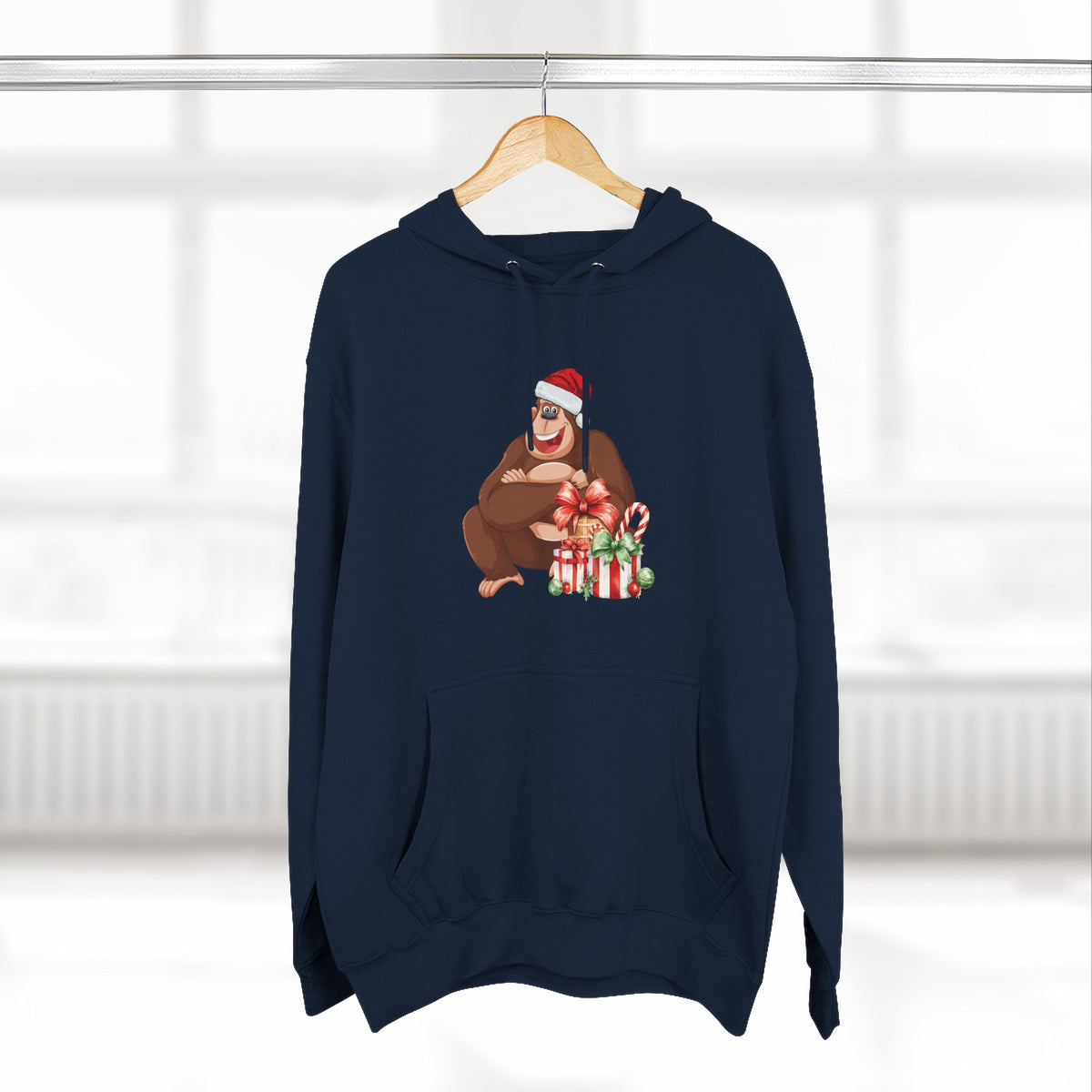 Three-Panel Fleece Hoodie - happy holiday gorilla