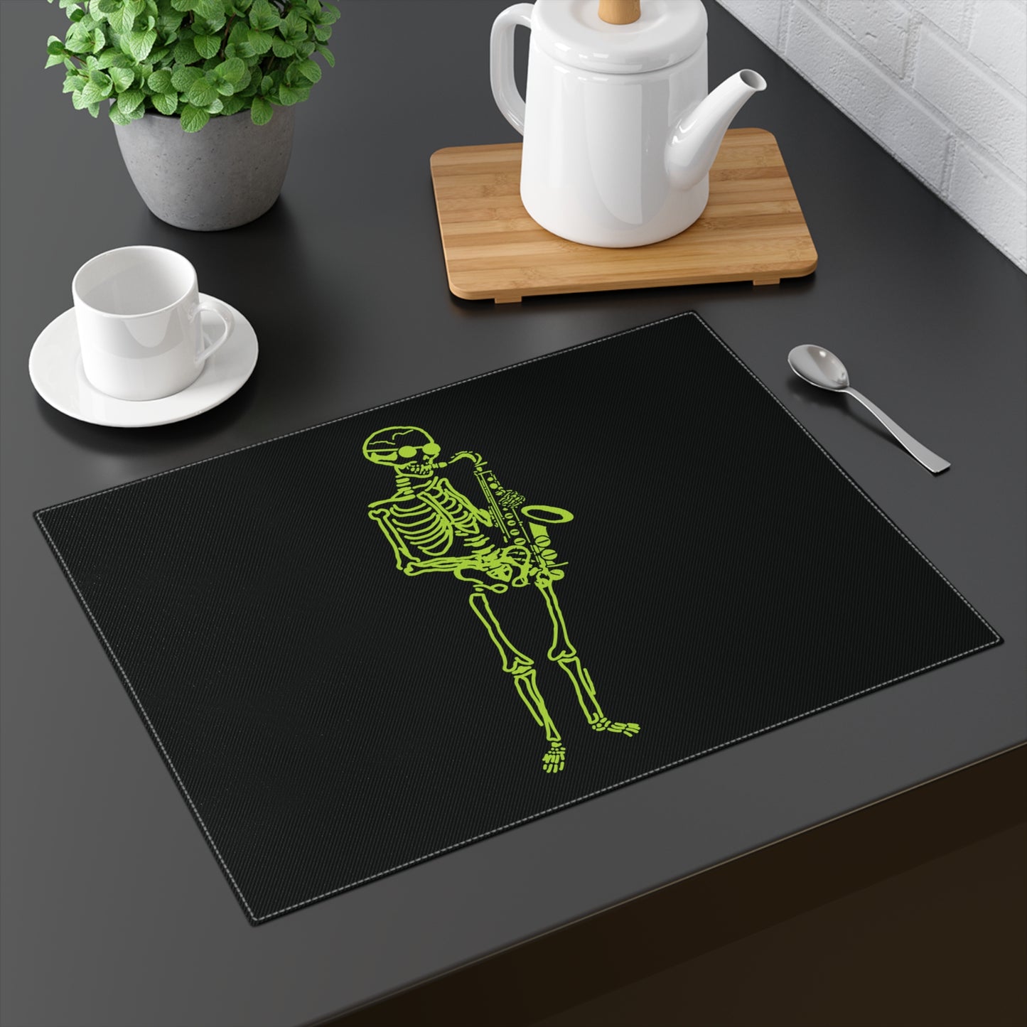 Neon Soul Fluo Skeleton Saxophonist Placemat
