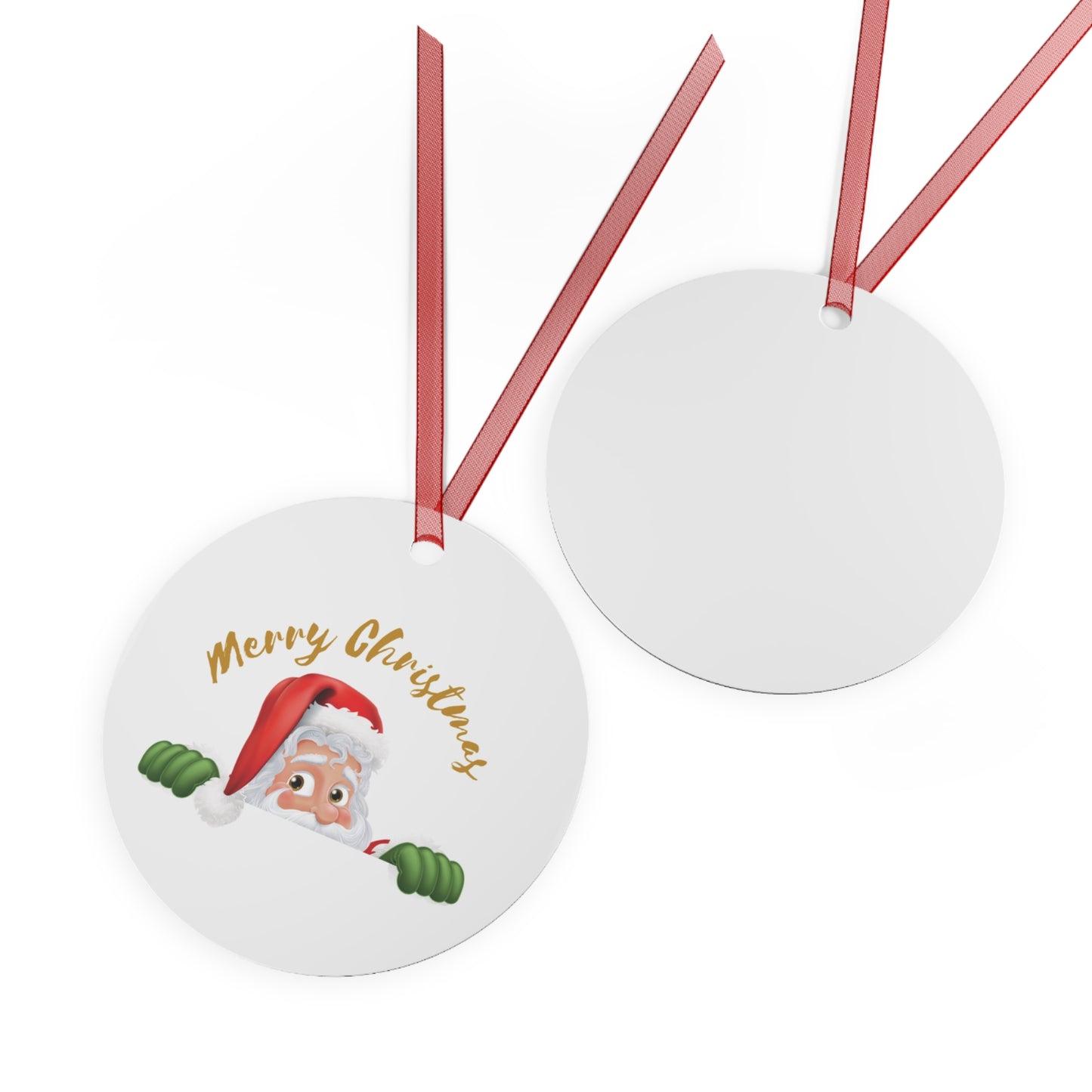 Funny Santa Peeking Christmas Ornament - Double-Sided Aluminum Decor
