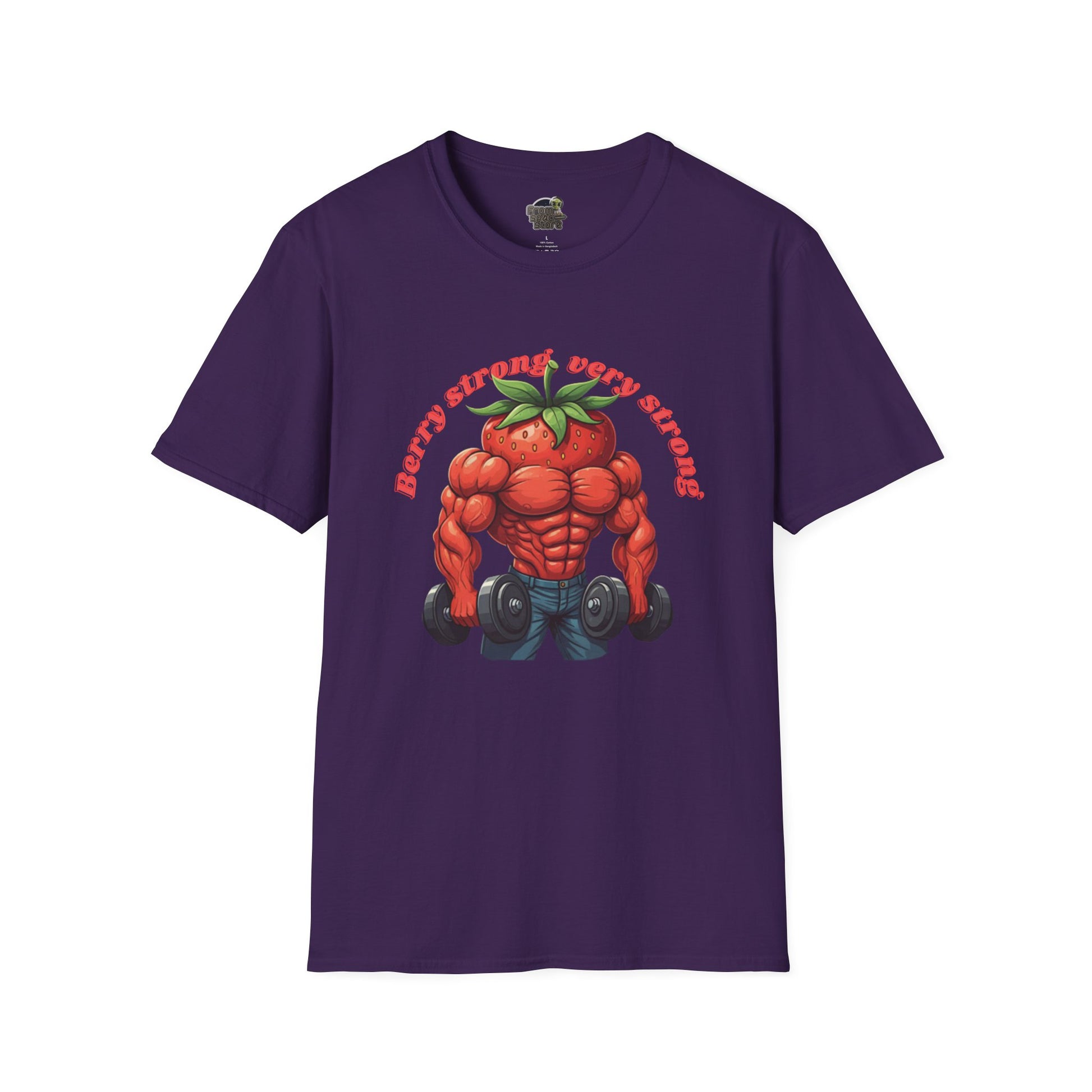 Berry Strong t-shirt: Funny Strawberry Bodybuilder Tee Purple