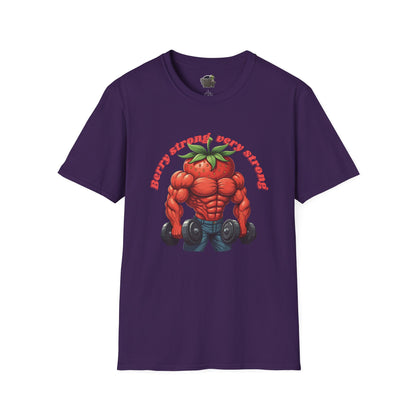 Berry Strong t-shirt: Funny Strawberry Bodybuilder Tee Purple