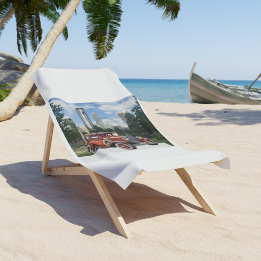 Ford Atlanta Skyliner Beach Towel: Relive 30s Cinema Charm & Classic Cars 30" × 60"