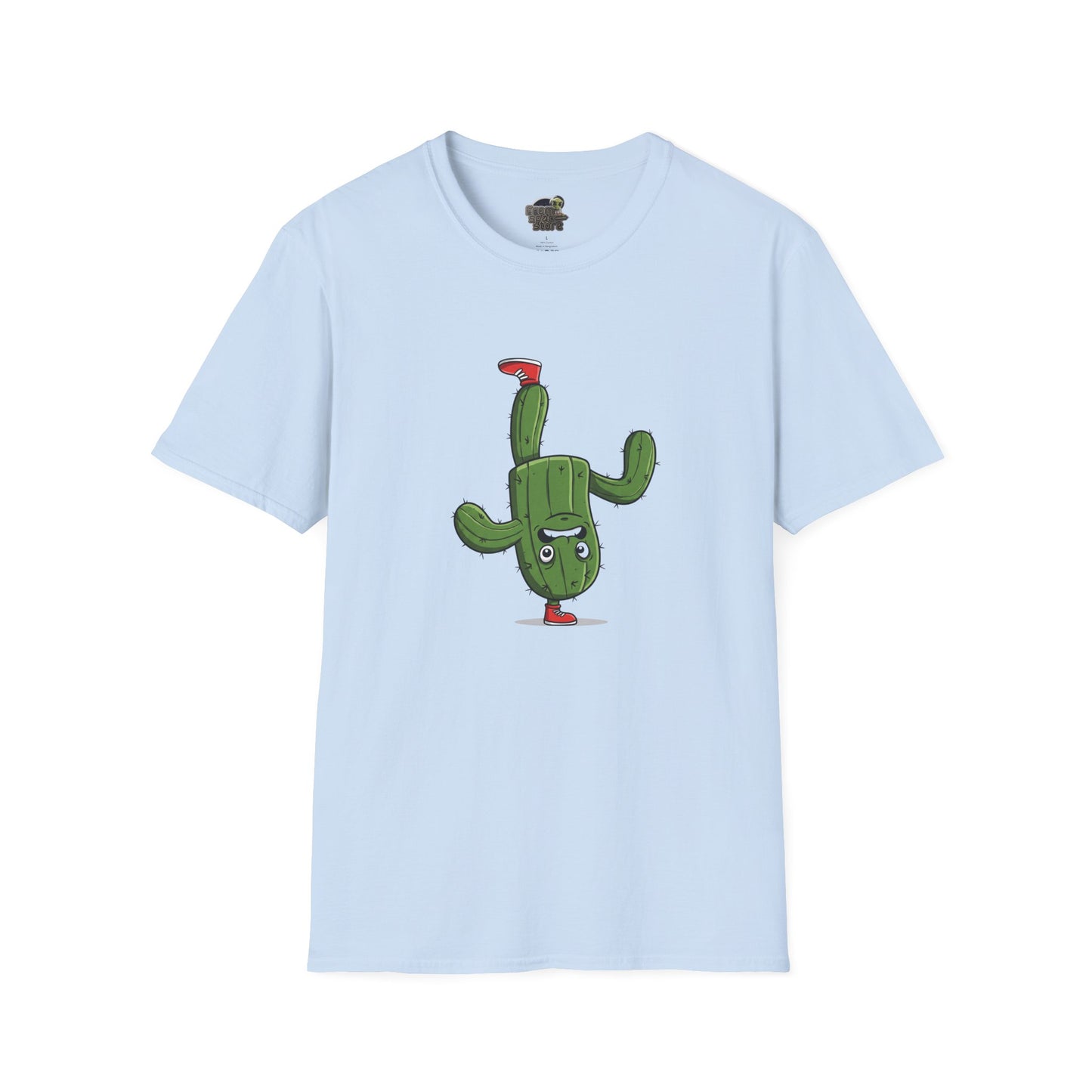 Upside-Down Cactus T-Shirt: Fun & Quirky Organic Cotton Tee | Cactus Mania Collection Light Blue