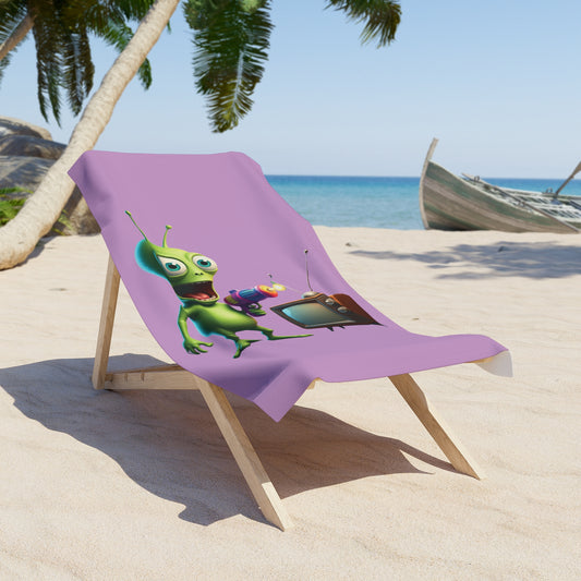 Channel Surf the Cosmos! Get Our Hilarious Alien TV Zapping Beach Towel & Chill Out! 30" × 60"