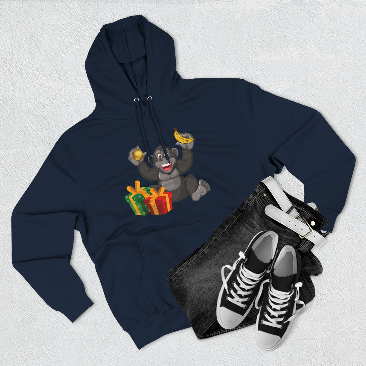 Three-Panel Fleece Hoodie - jingle bells banana gorilla