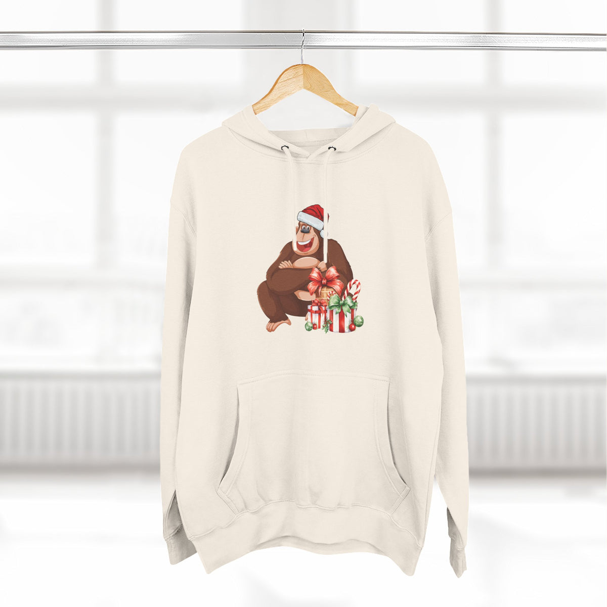 Three-Panel Fleece Hoodie - happy holiday gorilla