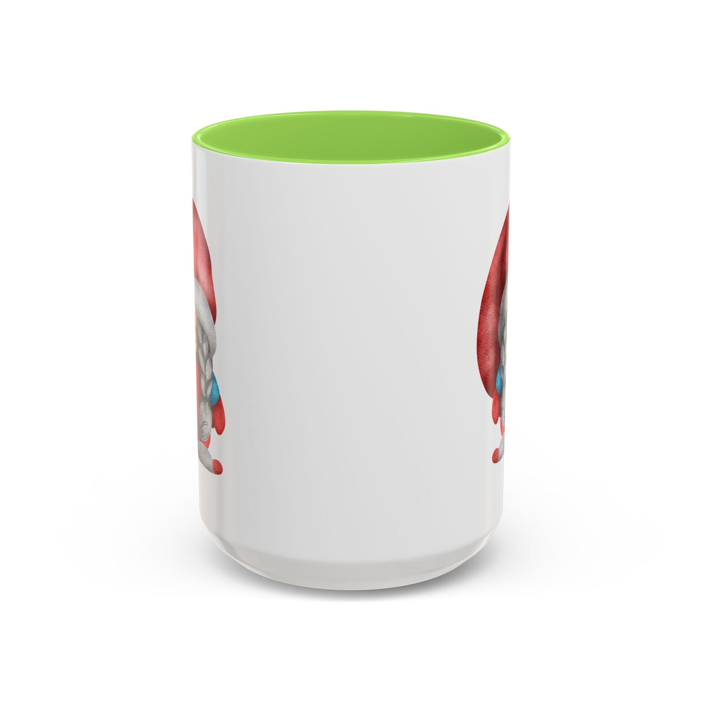 Cheerful Red Gnome with Braids Mug - Sip Your Sweet Melody | Ceramic Coffee & Tea Cup (11oz/15oz) 15oz Light Green