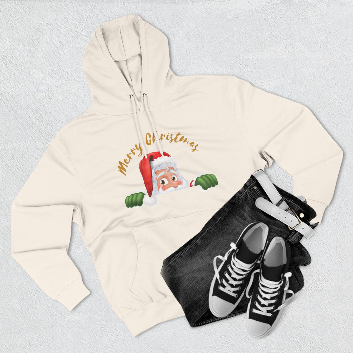 Three-Panel Fleece Hoodie - santa claus merry christmas