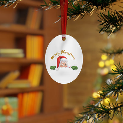 Funny Santa Peeking Christmas Ornament - Double-Sided Aluminum Decor