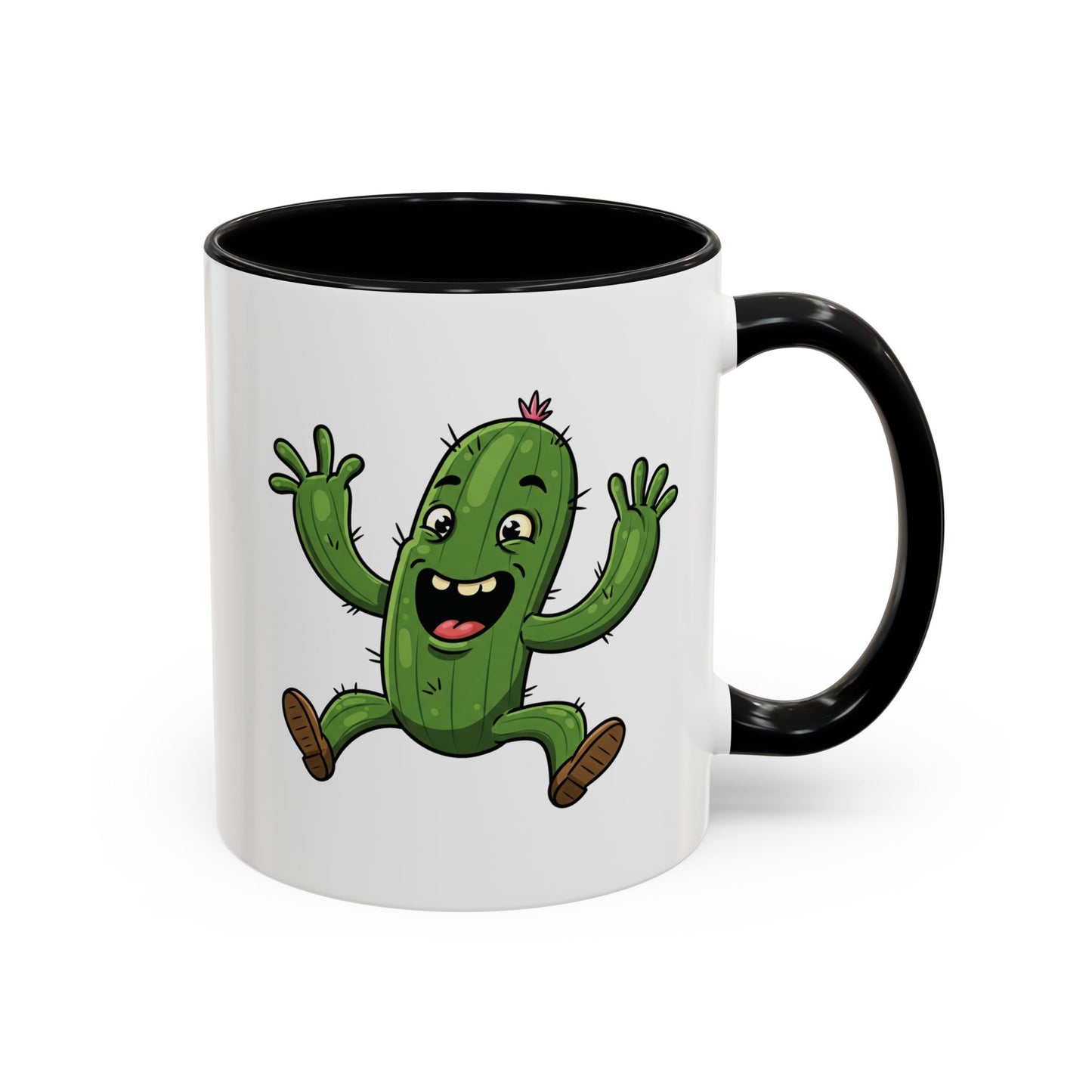 Cactus Mania Happy Jumping Cactus Mug - Cheerful Ceramic Coffee Cup 11oz Black