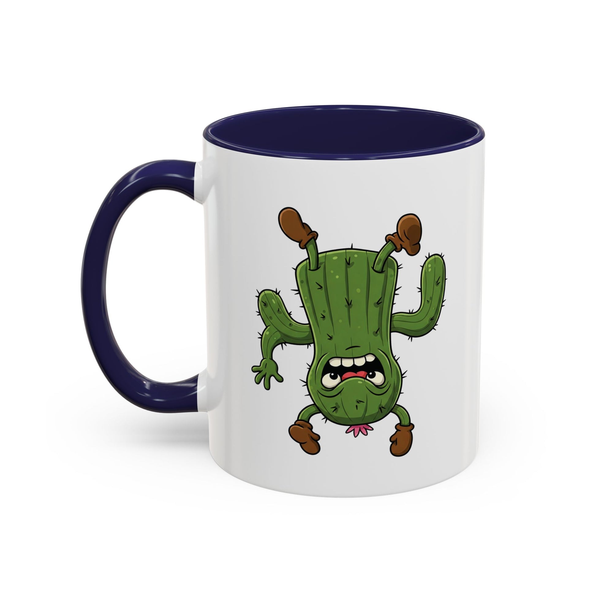 Cactus Mania Shocked Cactus Mug - Upside Down Fun Ceramic Cup 11oz Navy