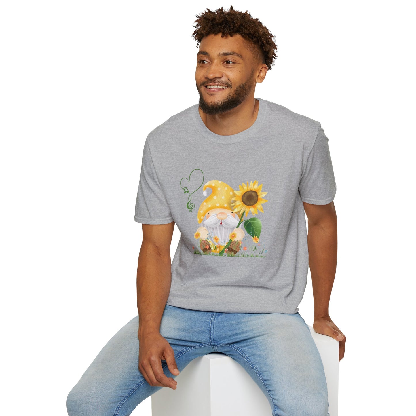 Gnome with Sunflower Unisex T-Shirt: Sunshine, Smiles & Secret Songs