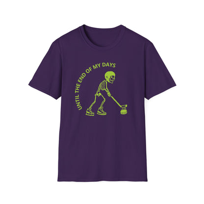 Hockey 'Til I Die: Skeleton fluo Hockey Player T-Shirt | Men's Short Sleeve Tee - Unisex Softstyle T-Shirt Purple