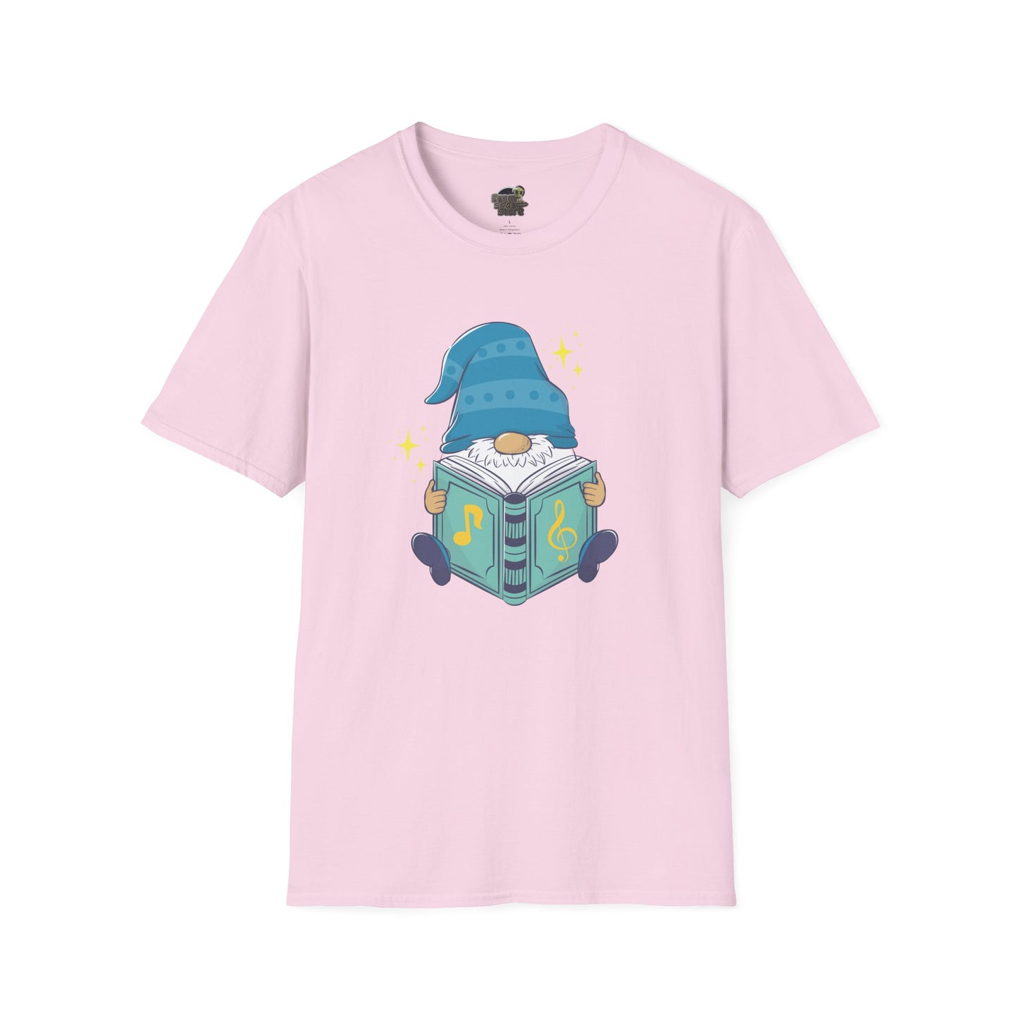 Mystical Book-Reading Gnome Unisex T-Shirt: Stories & Sparkle Light Pink