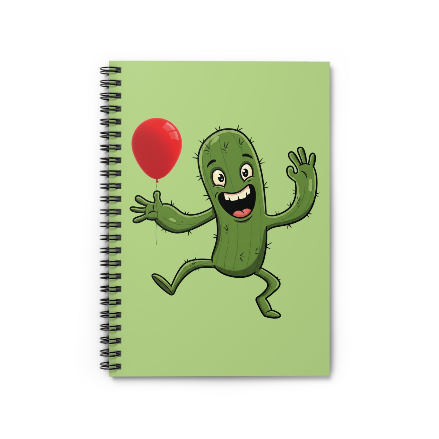 Cactus with Red Balloon Spiral Notebook | Unique Minimalist Journal & Cute Plant Lover Gift