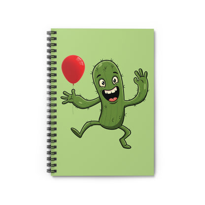 Cactus with Red Balloon Spiral Notebook | Unique Minimalist Journal & Cute Plant Lover Gift