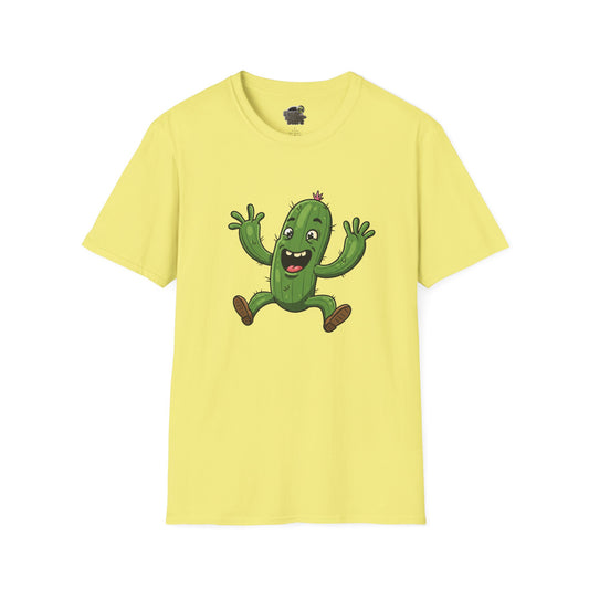 Happy Jumping Cactus T-Shirt: Dynamic & Joyful Organic Cotton Tee | Cactus Mania Cornsilk