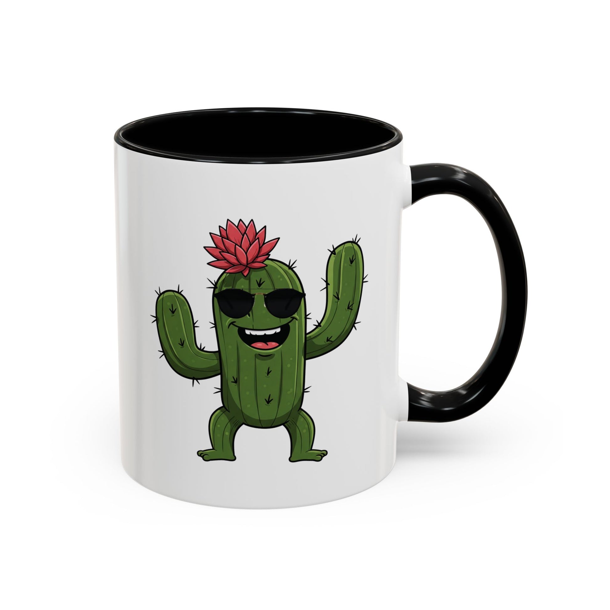 Cactus Mania Funny Cactus Mug with Sunglasses - Happy Ceramic Coffee Cup 11oz Black
