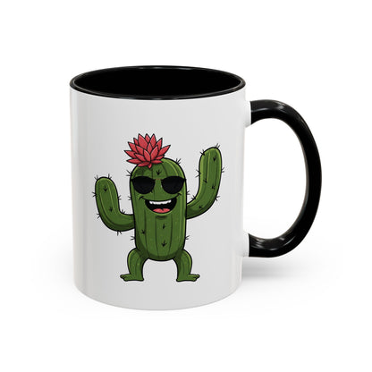Cactus Mania Funny Cactus Mug with Sunglasses - Happy Ceramic Coffee Cup 11oz Black