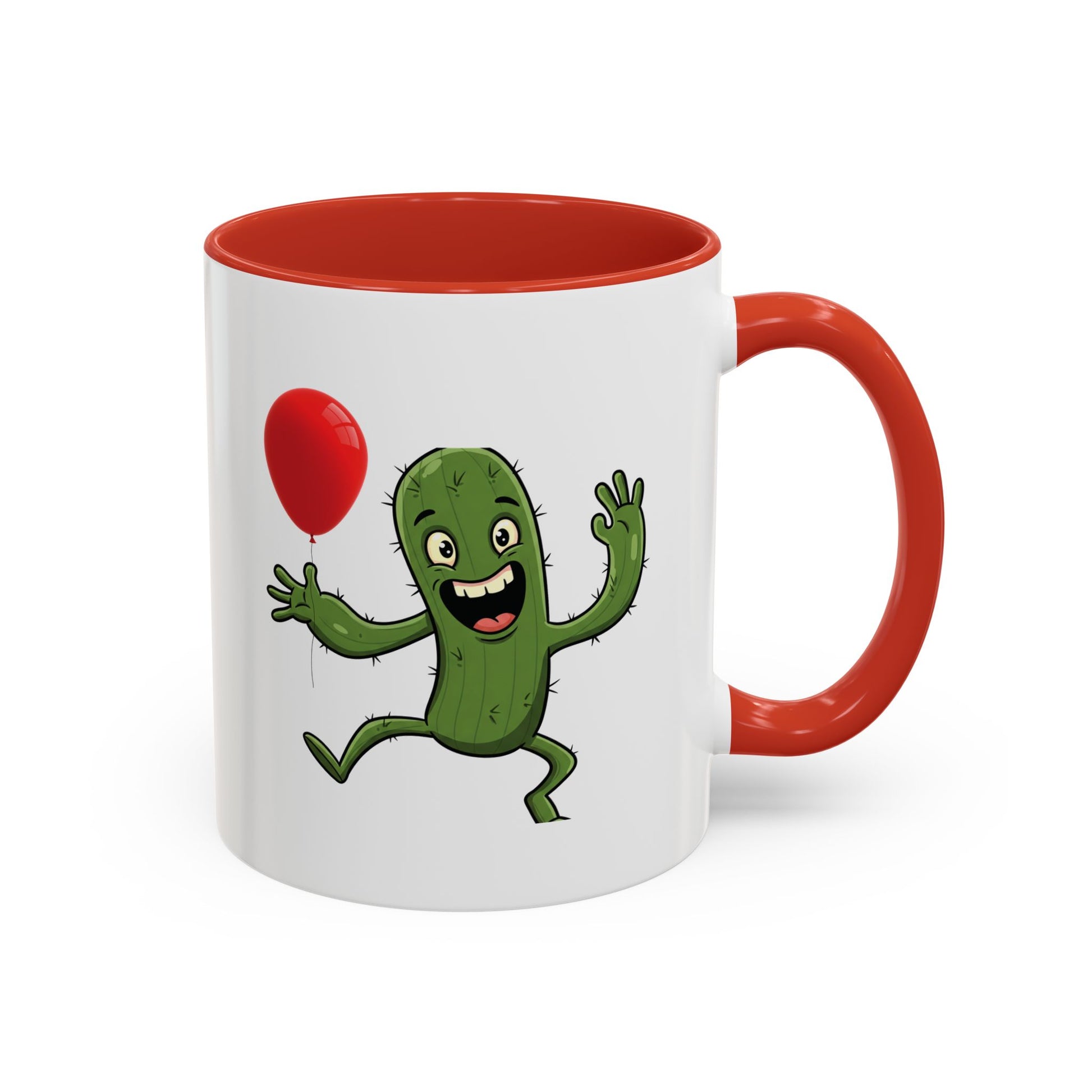 Cactus Mania Happy Cactus with Balloon Mug - Fun Ceramic Coffee Cup for All 11oz Red