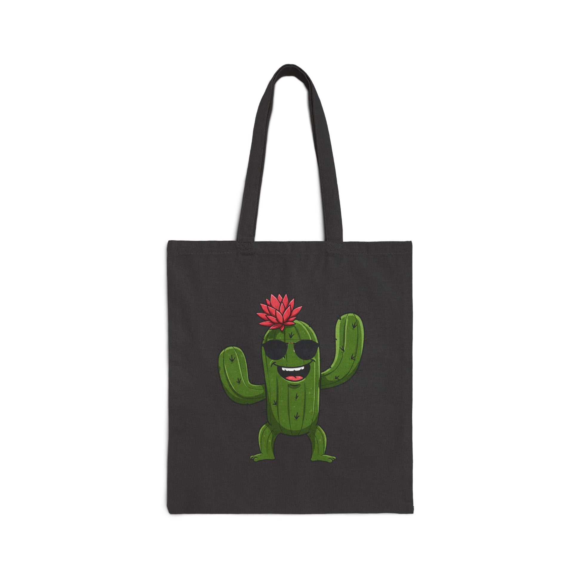 Funny Cactus Tote Bag with Sunglasses - Eco-Friendly & Stylish! Black 15" x 16"