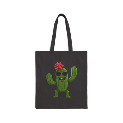 Funny Cactus Tote Bag with Sunglasses - Eco-Friendly & Stylish! Black 15" x 16"