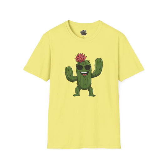Cactus Mania T-Shirt: Fun Cactus with Sunglasses | Organic Cotton Tee for Nature Lovers Cornsilk