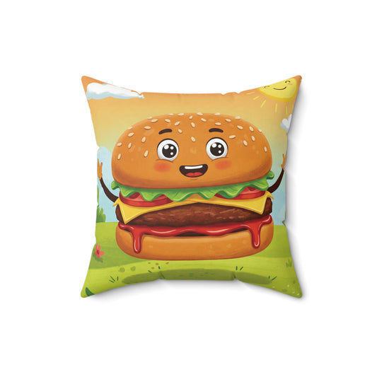 The Sunny Slider – Happy Hamburger Throw Pillow