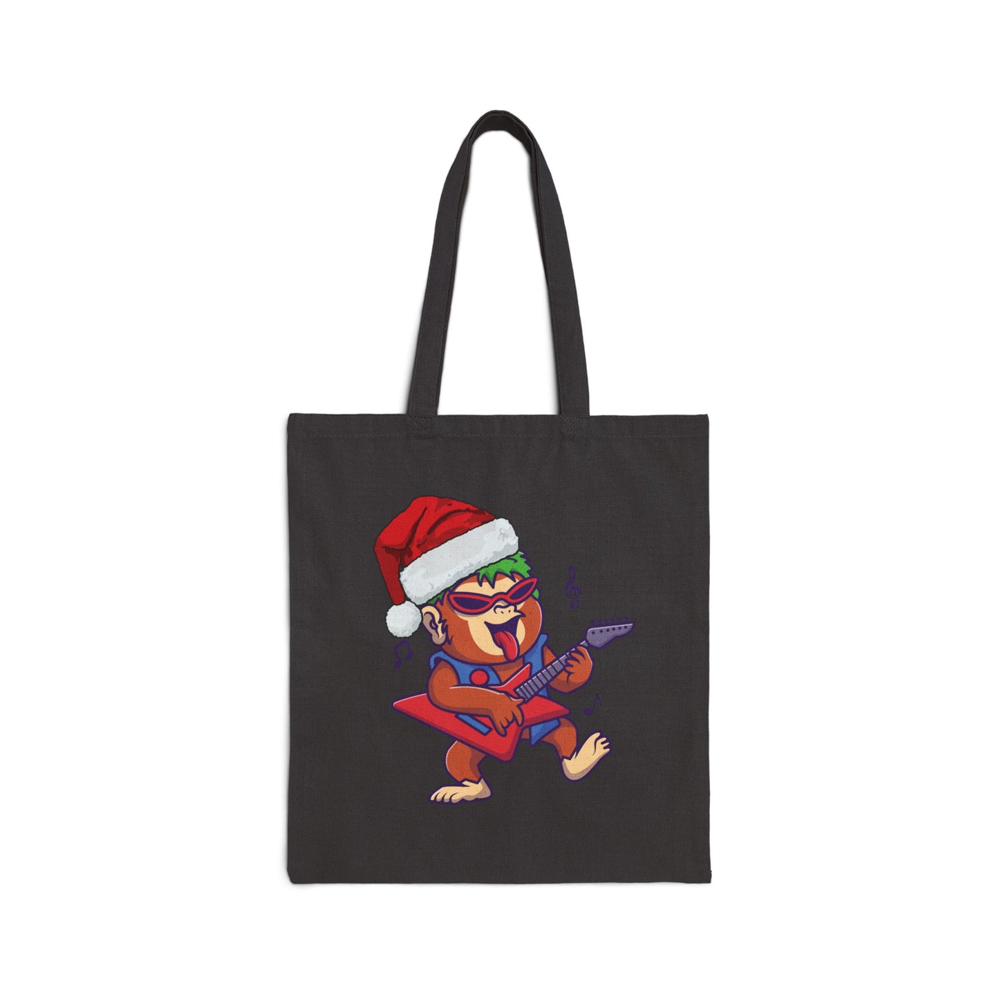Rock Star Monkey Christmas Tote Bag - 'Jingle Bell Rock' Canvas Carryall