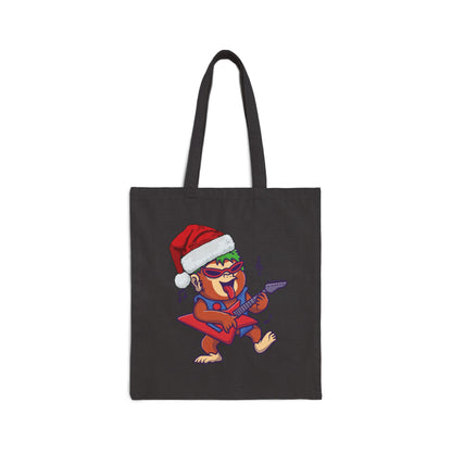 Rock Star Monkey Christmas Tote Bag - 'Jingle Bell Rock' Canvas Carryall