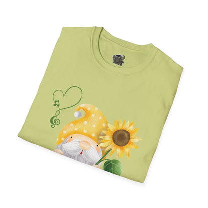 Gnome with Sunflower Unisex T-Shirt: Sunshine, Smiles & Secret Songs