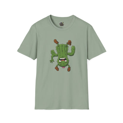 Shocked Cactus T-Shirt: Funky Upside-Down Cactus Tee | Organic Cotton Unisex Graphic Shirt Sage