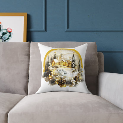 Luxury Golden Winter Village Throw Pillow | Elegant Holiday Cabin Decor