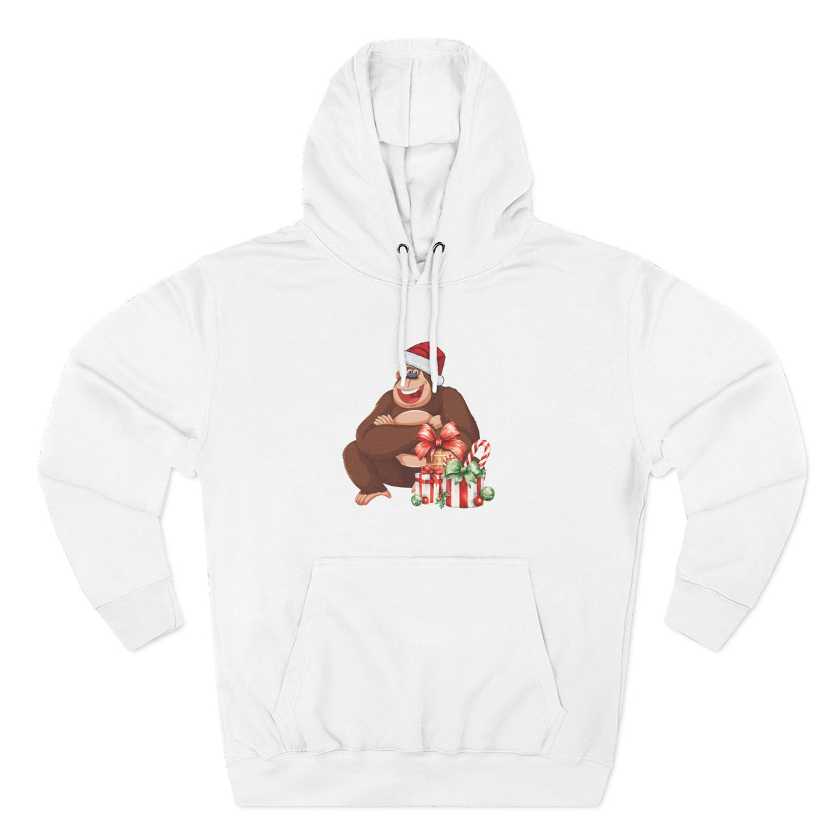 Three-Panel Fleece Hoodie - happy holiday gorilla