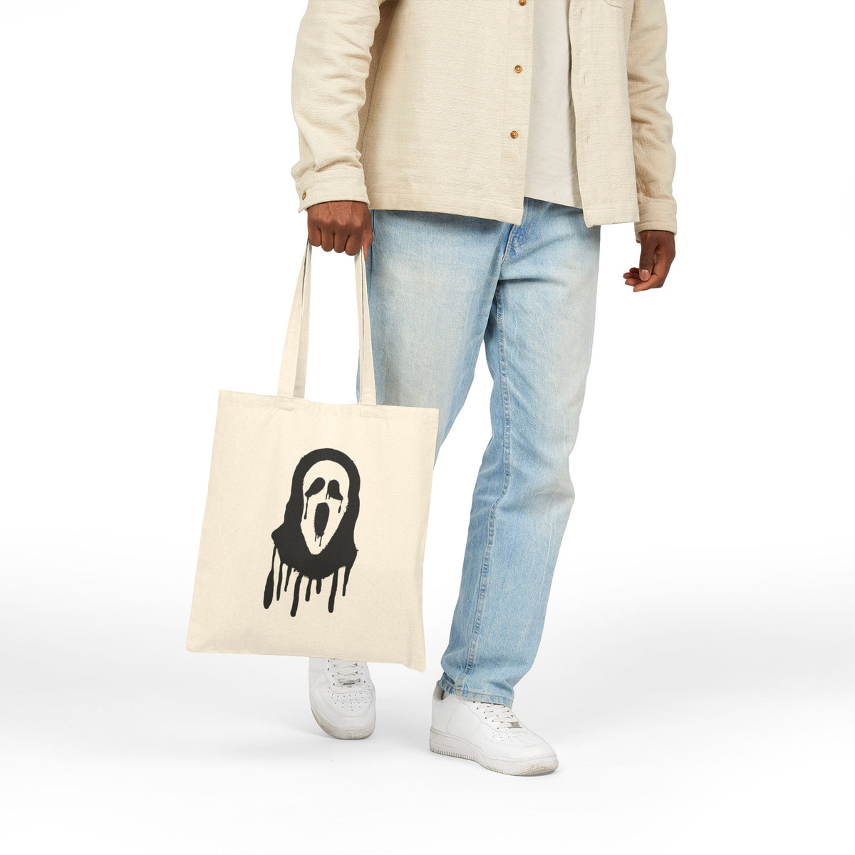 Spooky Ghost Mask Canvas Tote Bag