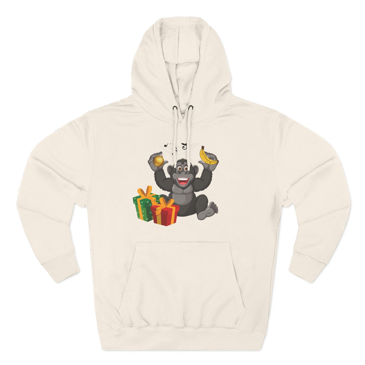 Three-Panel Fleece Hoodie - jingle bells banana gorilla